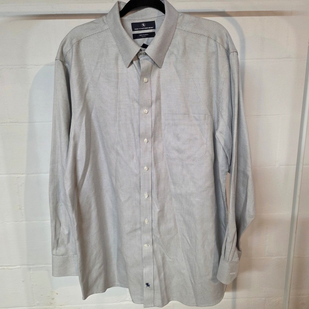 HART SCHAFFNER MARX Men 17.5/35 Geometric Pattern Dress Shirt Long Sleeve Office